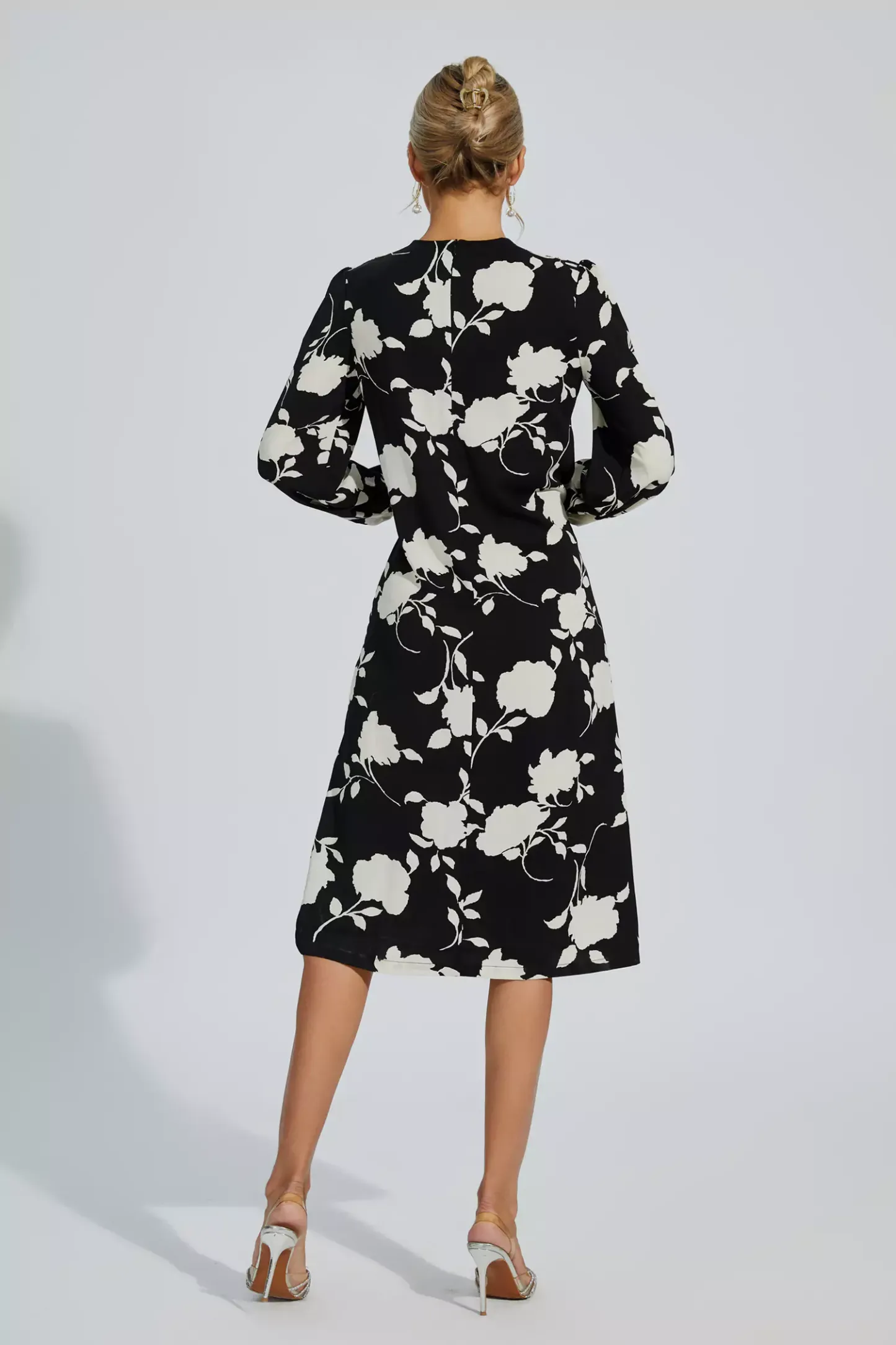 Hamilton Black Floral Girded Midi Dress