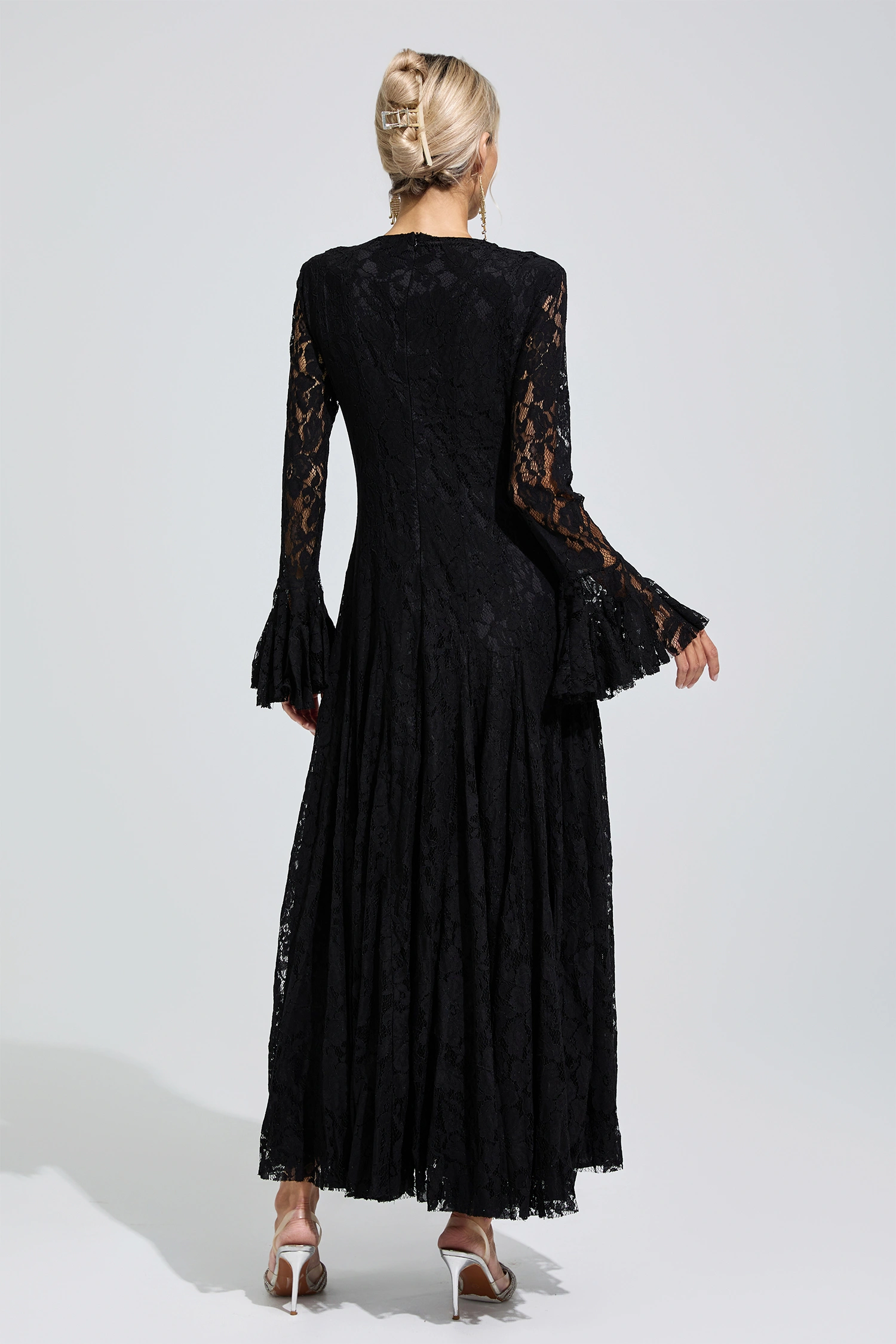 Elion Black Bell Sleeve Lace Dress