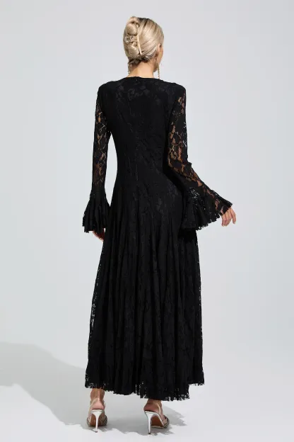 Elion Black Bell Sleeve Lace Dress