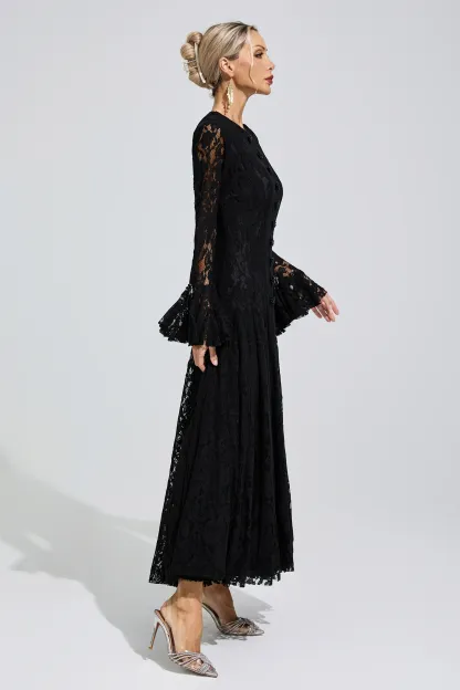 Elion Black Bell Sleeve Lace Dress