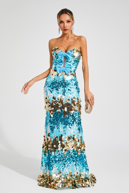 Duncan Blue Sequins Bandage Dress