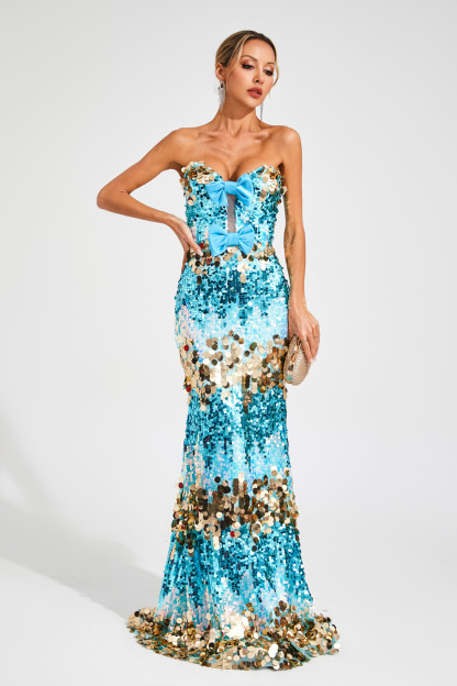 Duncan Blue Sequins Bandage Dress