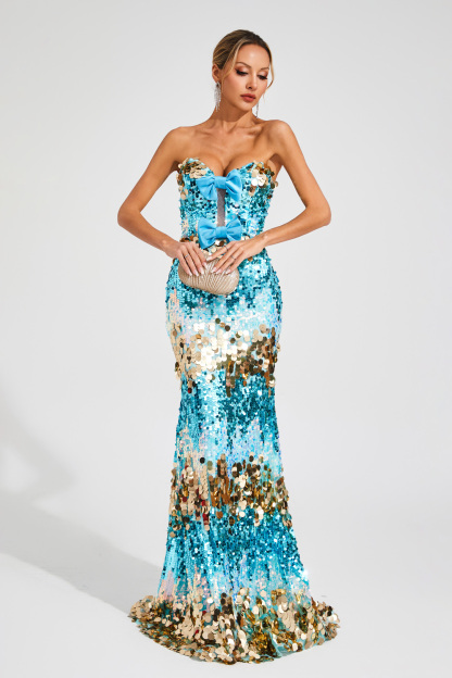 Duncan Blue Sequins Bandage Dress