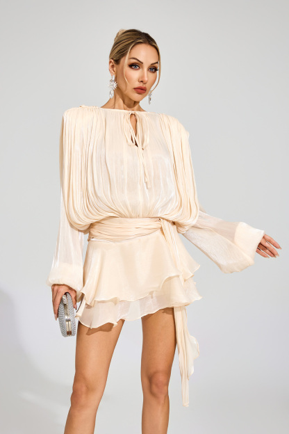 Ingemar Apricot Long Sleeve Mini Dress