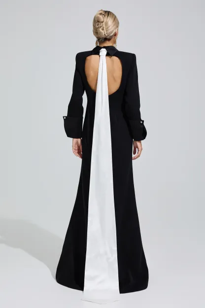 Catherine Black Halter Backless Long Tie Maxi Dress