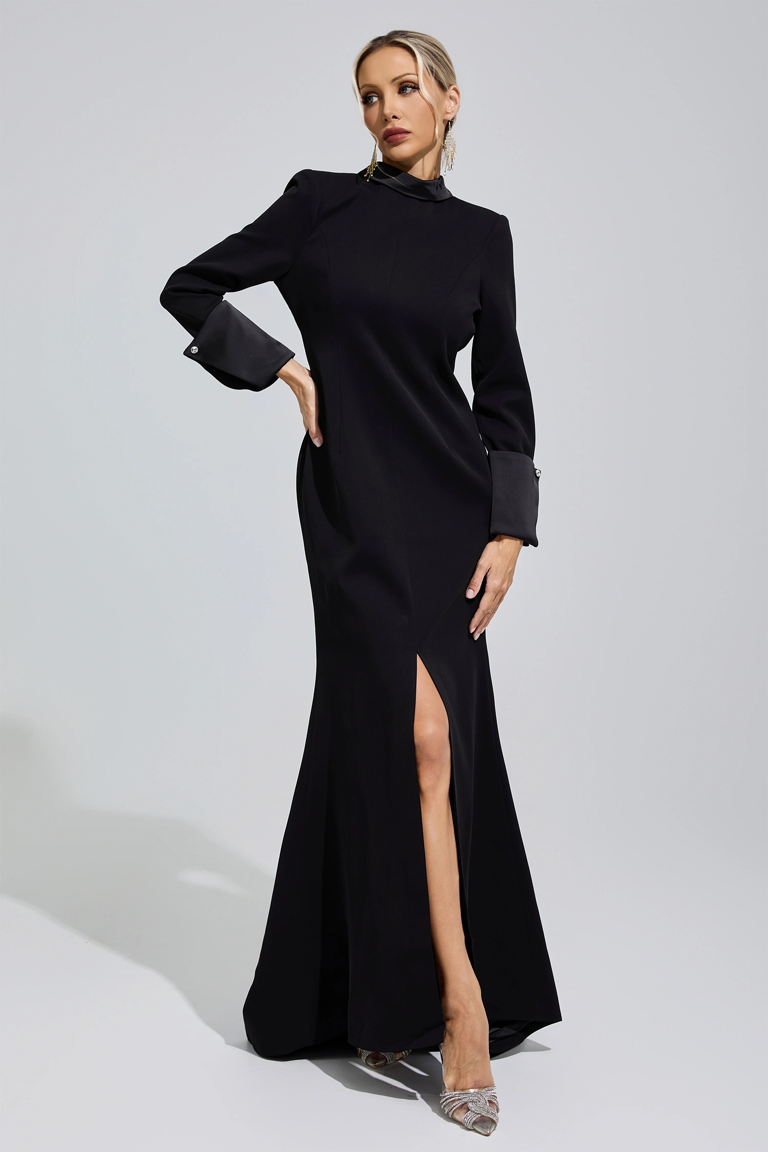 Catherine Black Halter Backless Long Tie Maxi Dress