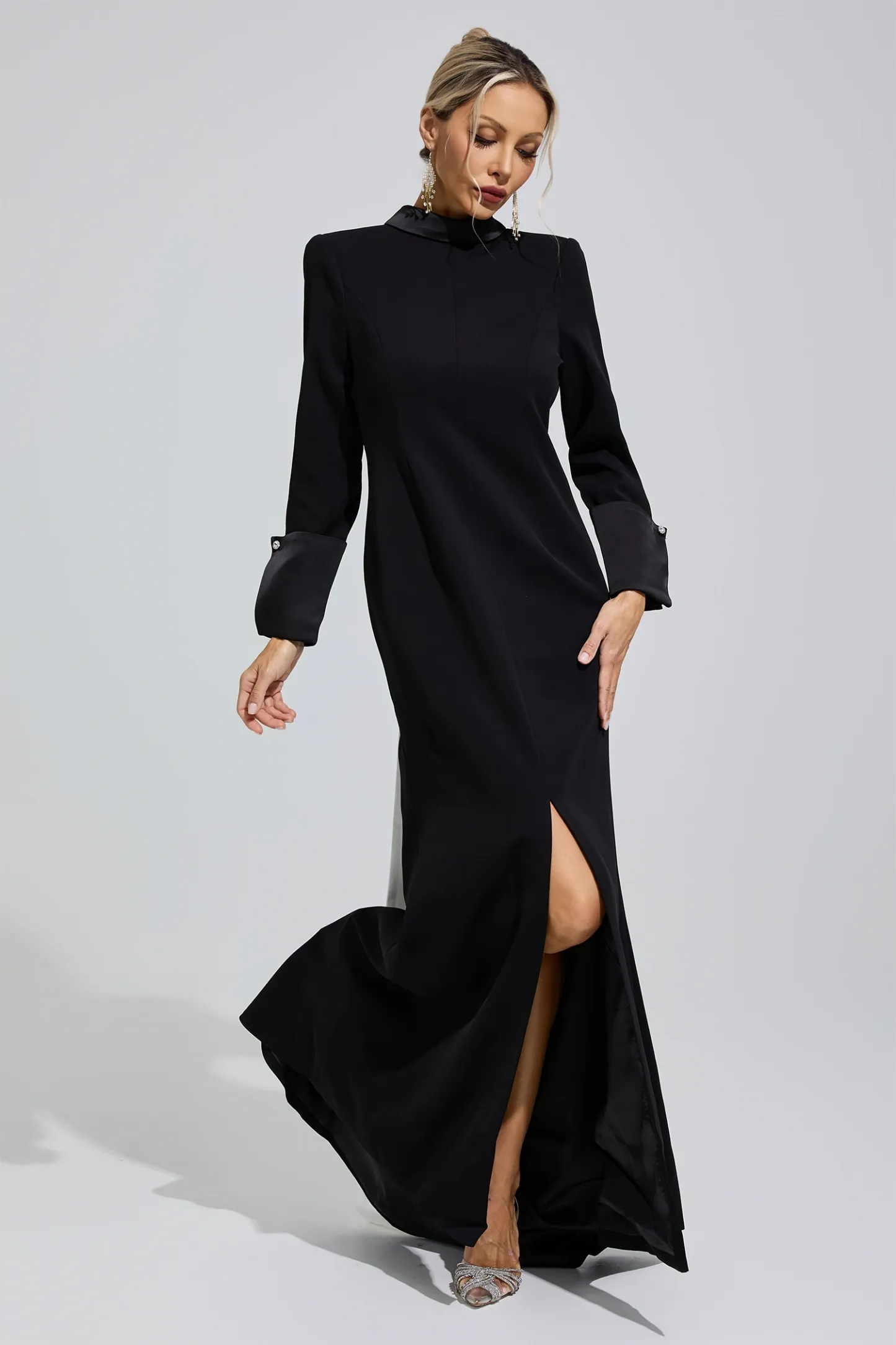 Catherine Black Halter Backless Long Tie Maxi Dress