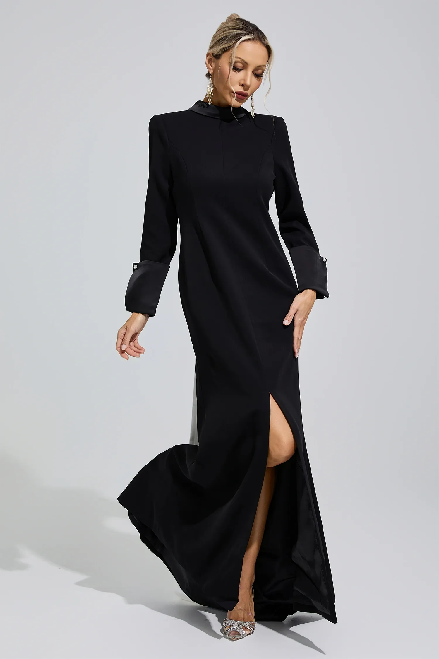 Catherine Black Halter Backless Long Tie Maxi Dress