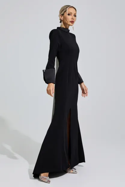 Catherine Black Halter Backless Long Tie Maxi Dress