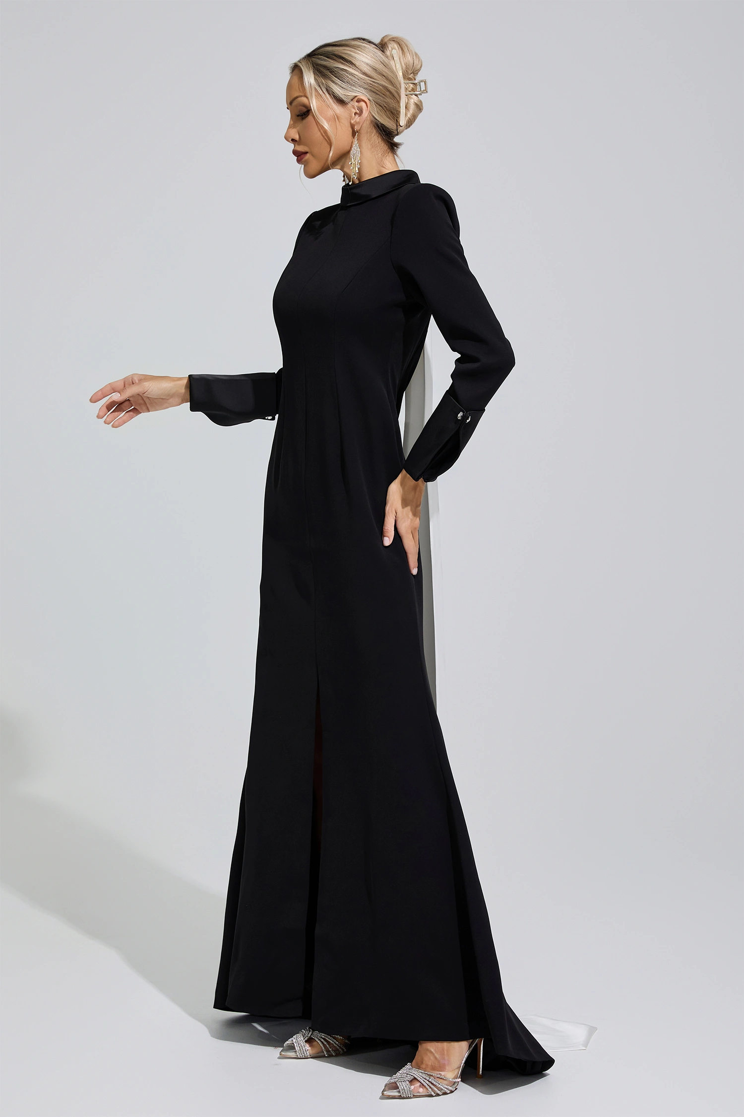 Catherine Black Halter Backless Long Tie Maxi Dress