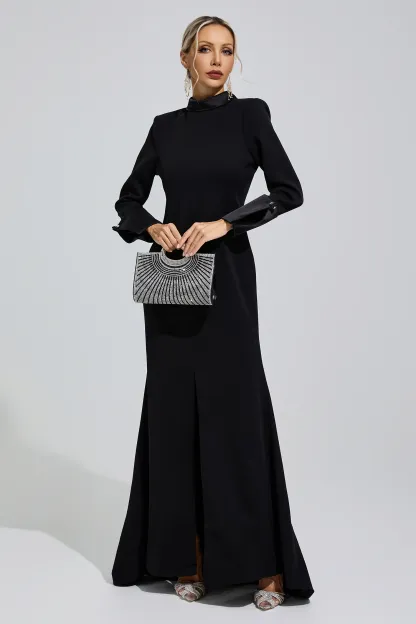 Catherine Black Halter Backless Long Tie Maxi Dress