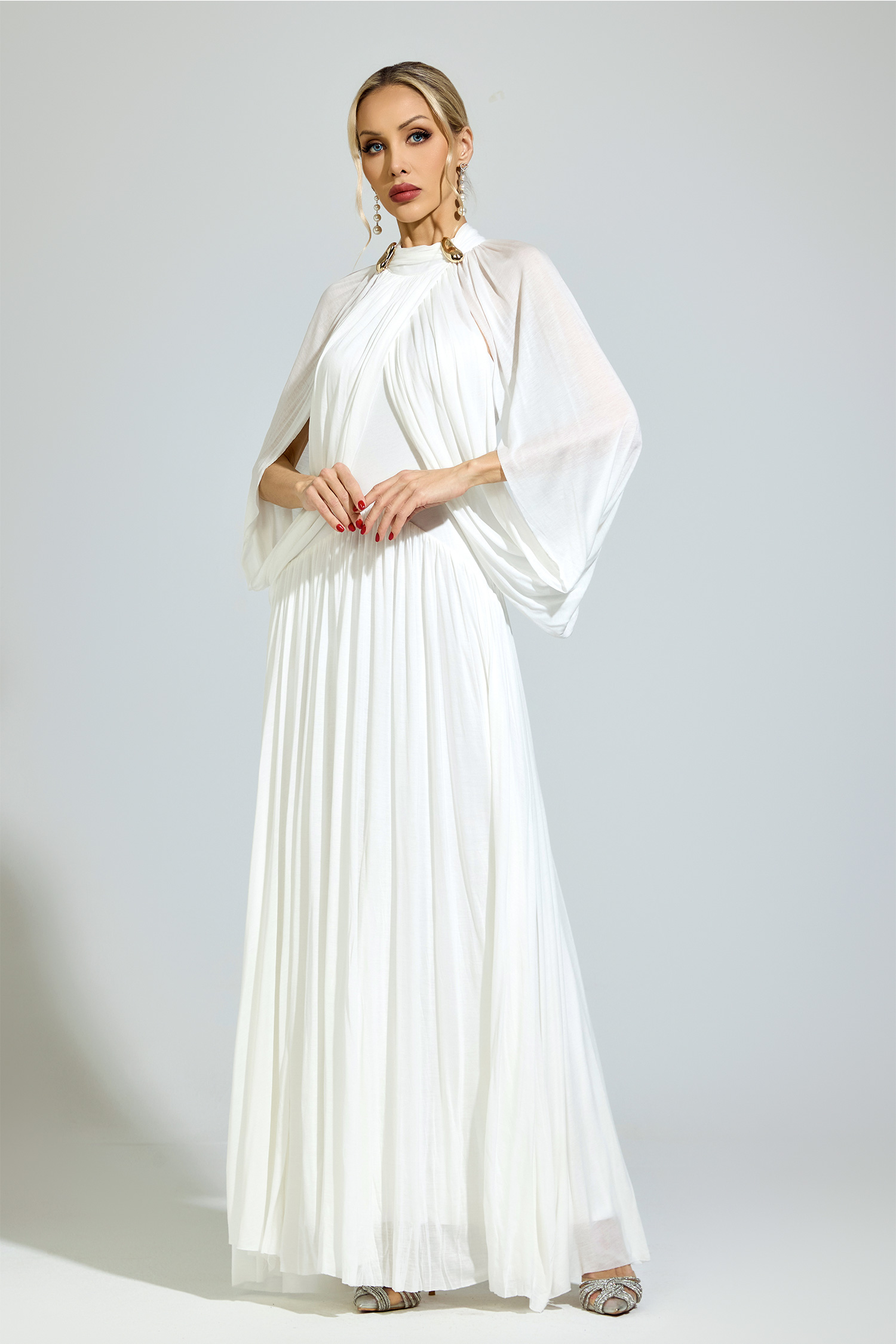 Luhmann​ White Pleated Sweater Dress