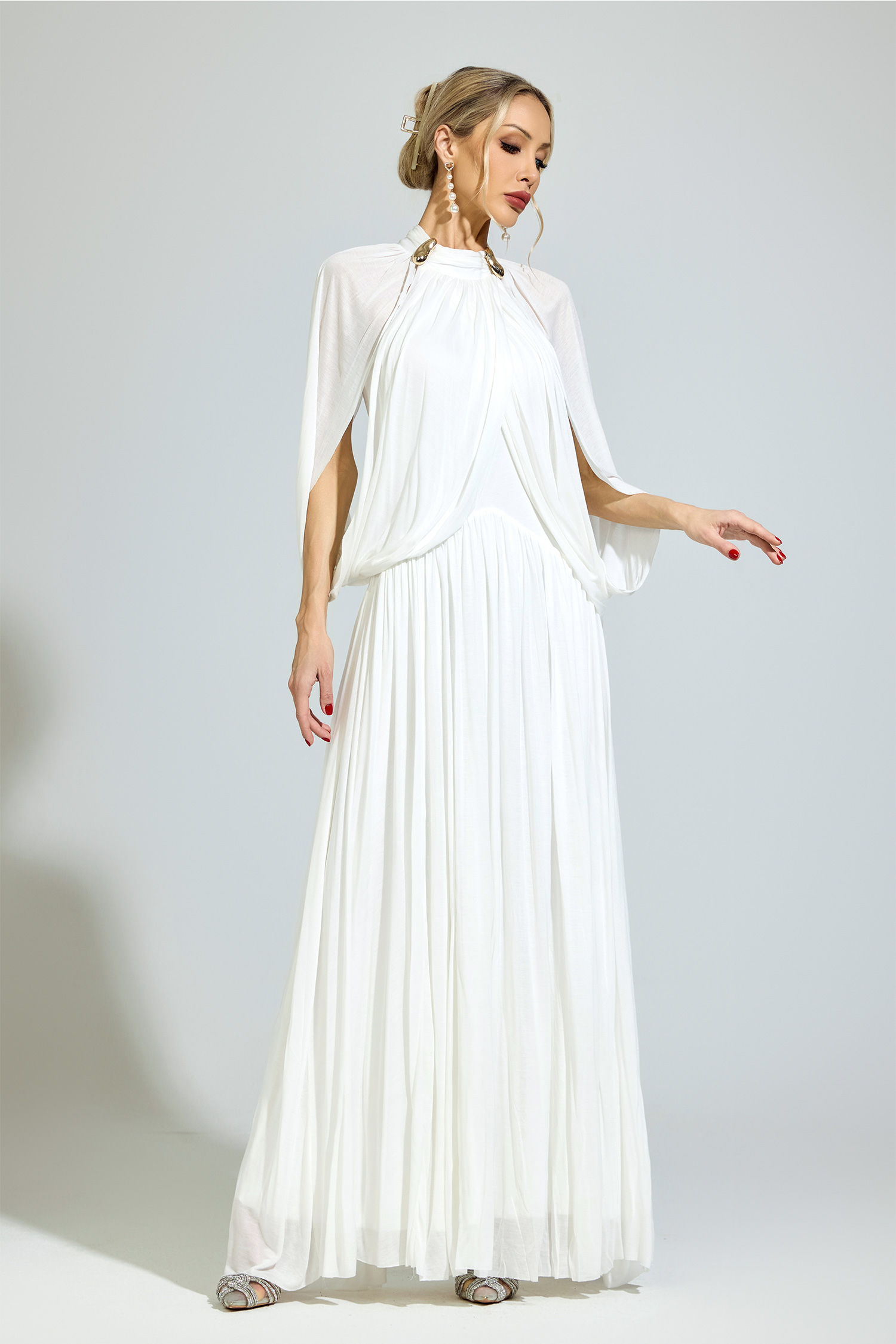 Luhmann​ White Pleated Sweater Dress