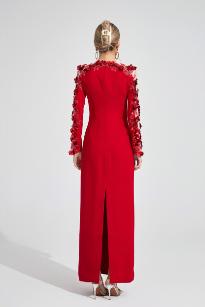 River Red 3D Floral Maxi Dress