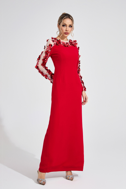 River Red 3D Floral Maxi Dress