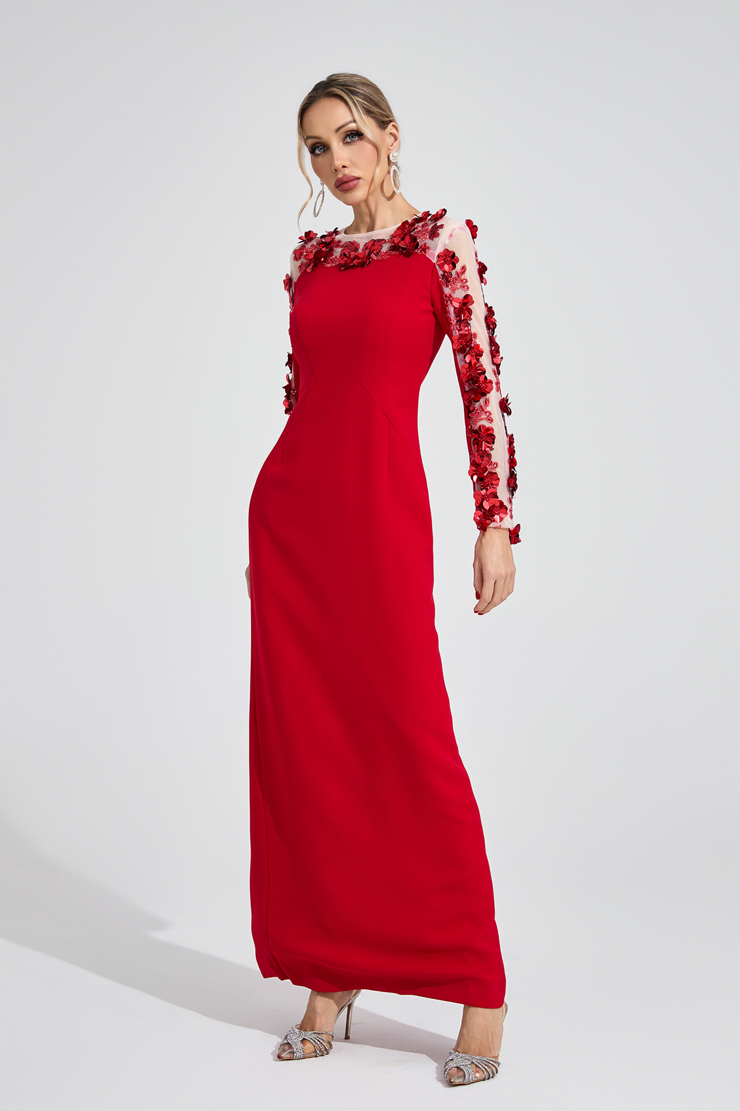 River Red 3D Floral Maxi Dress