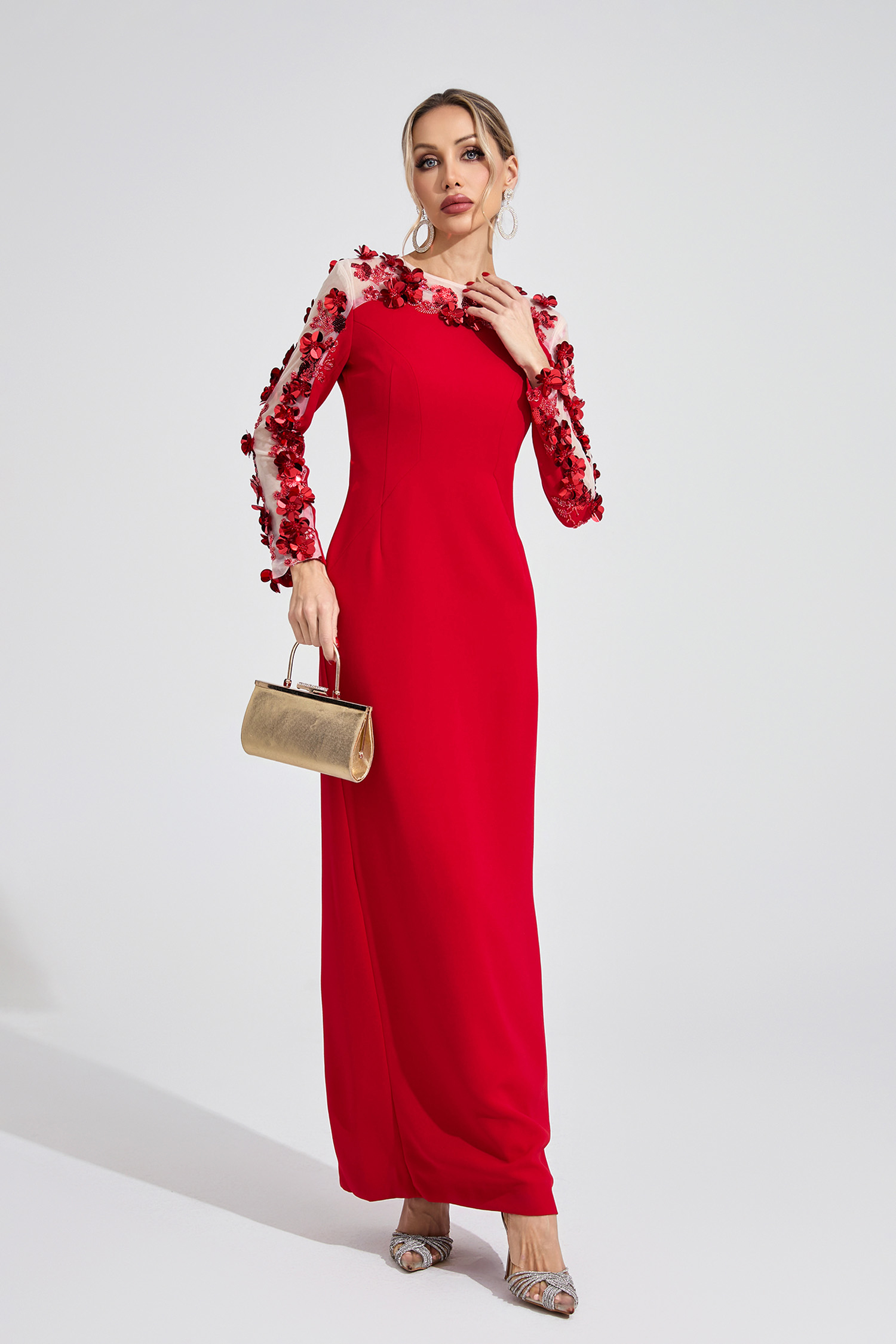 River Red 3D Floral Maxi Dress