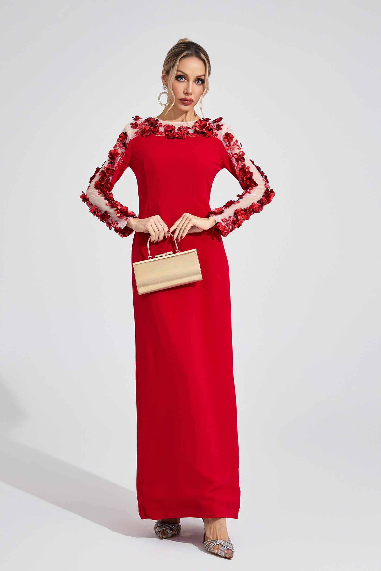 River Red 3D Floral Maxi Dress