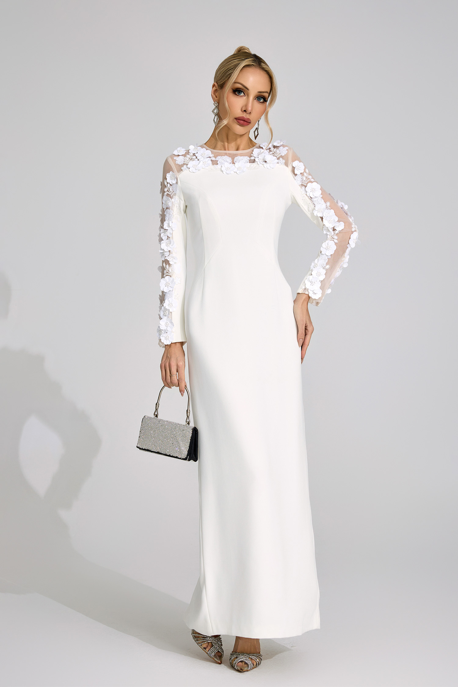 River White 3D Floral Maxi Dress