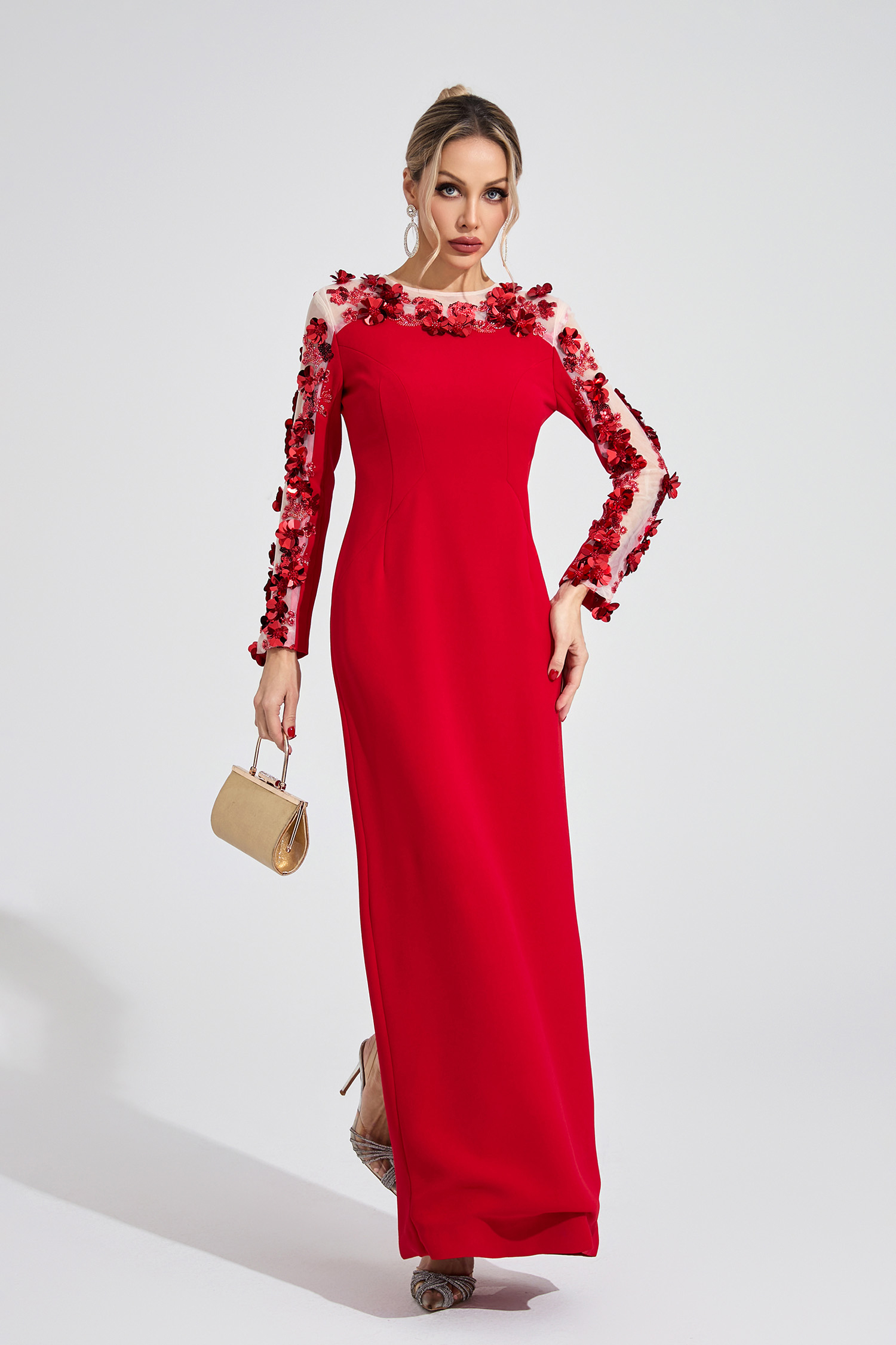 River Red 3D Floral Maxi Dress