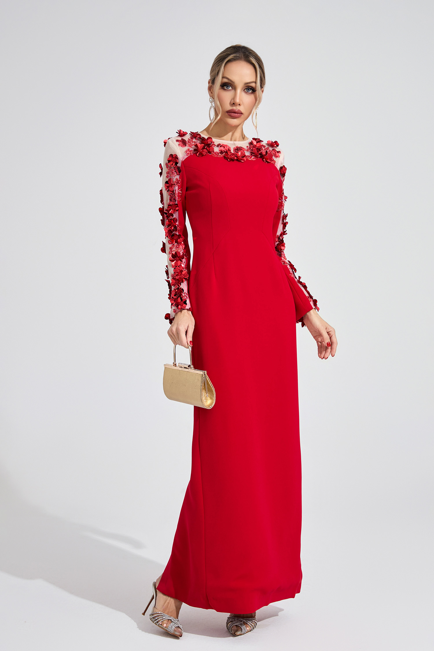 River Red 3D Floral Maxi Dress