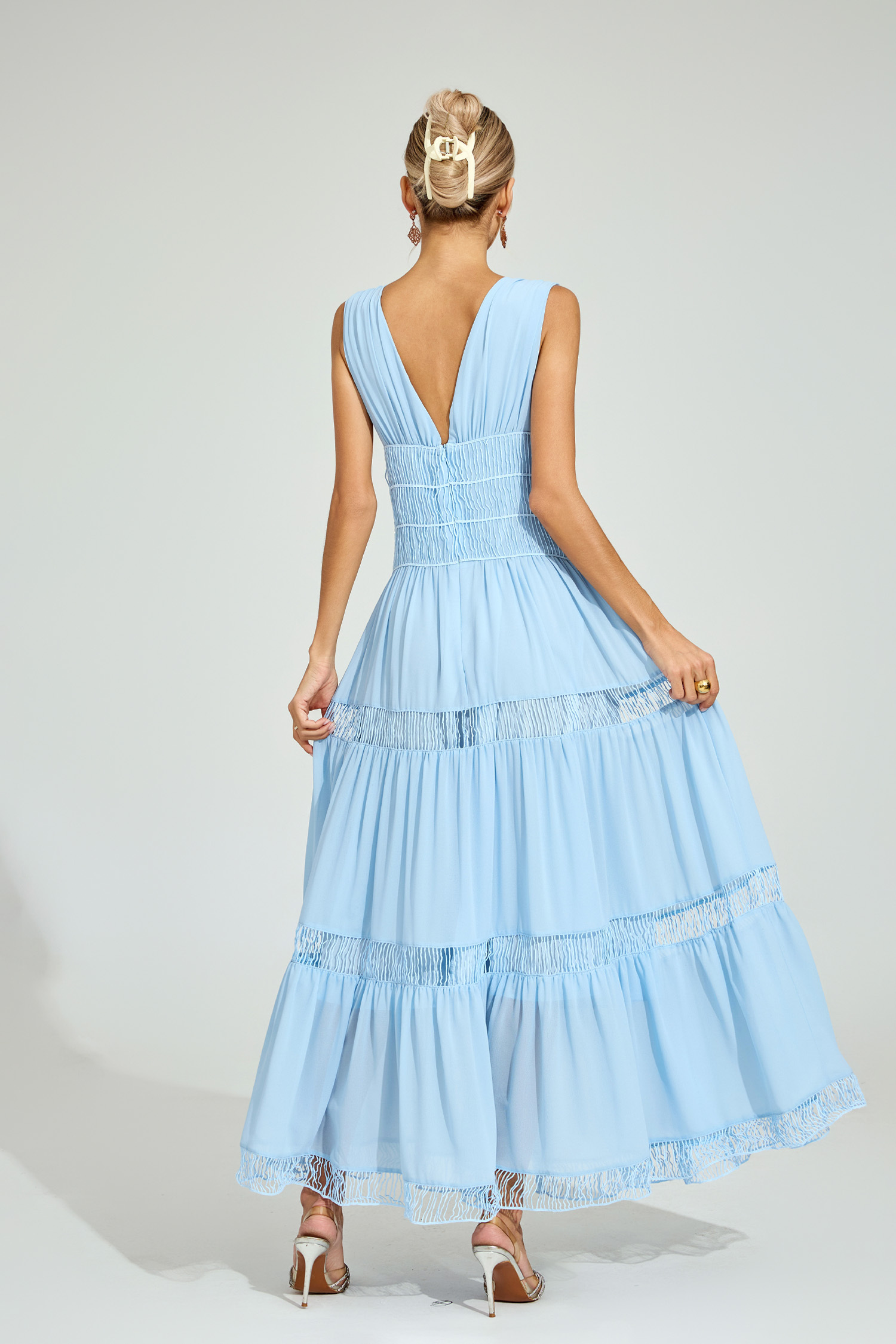Frederick Light Blue Tiered Maxi Dress