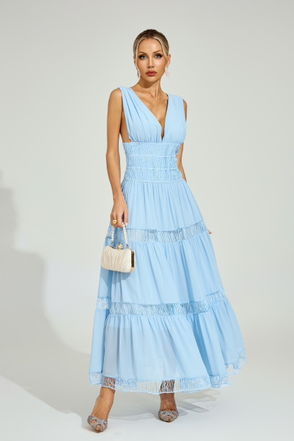 Frederick Light Blue Tiered Maxi Dress