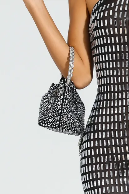 Horace Black Crystal Embellished Bucket Bag