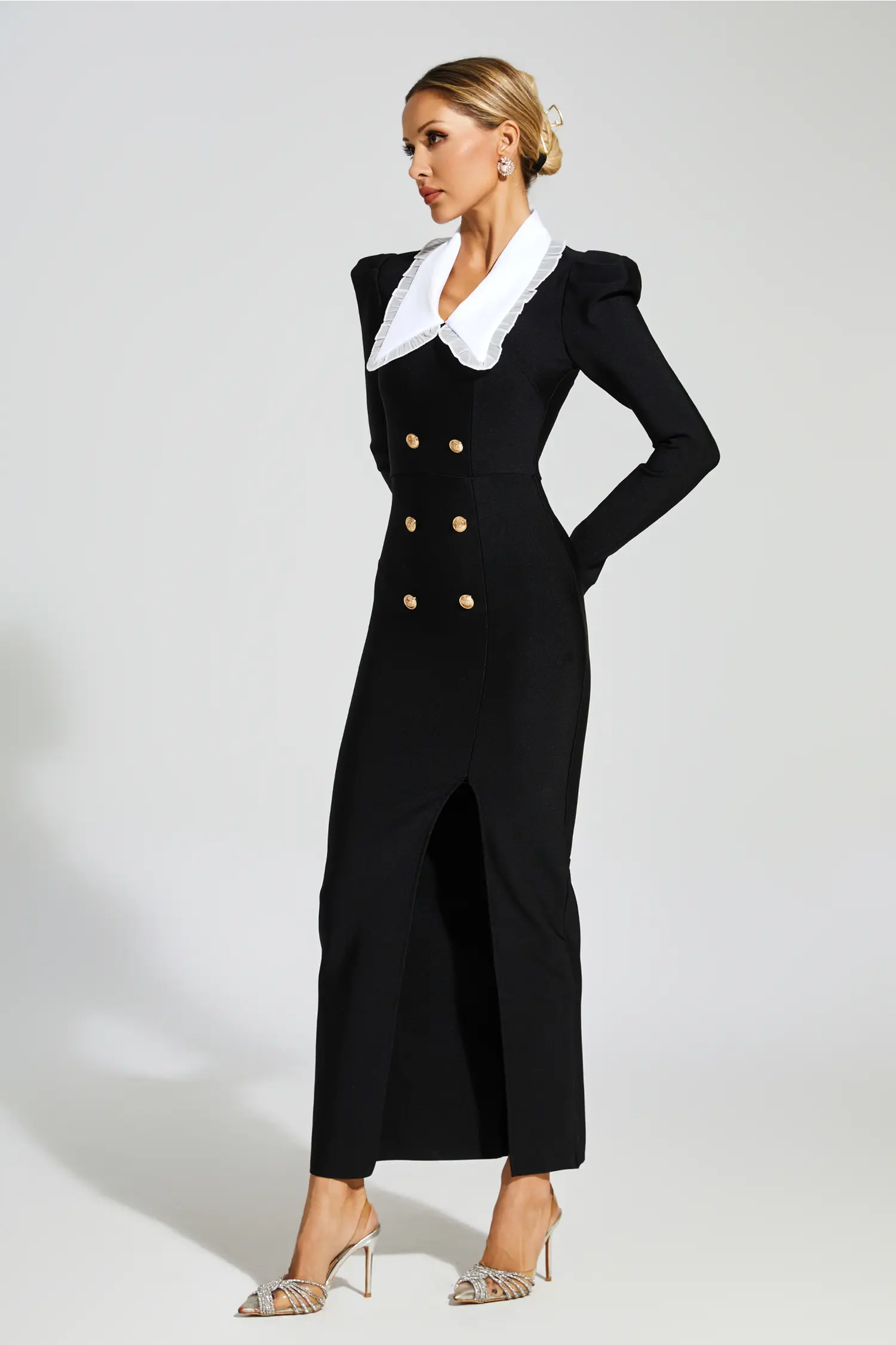 Uriah Black Slit Long Sleeves Bandage Dress