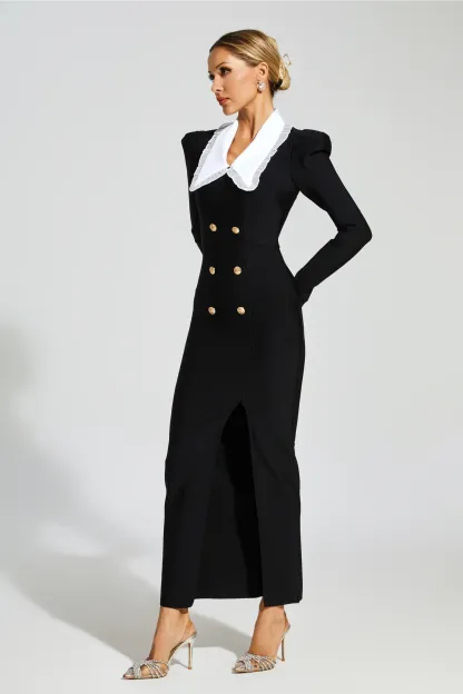 Uriah Black Slit Long Sleeves Bandage Dress