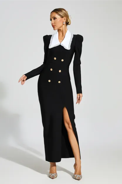 Uriah Black Slit Long Sleeves Bandage Dress