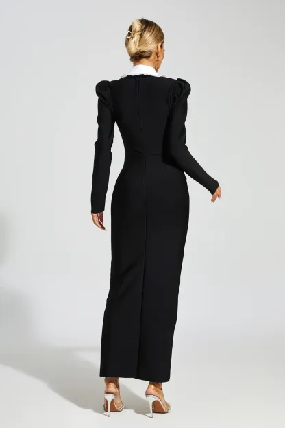 Uriah Black Slit Long Sleeves Bandage Dress