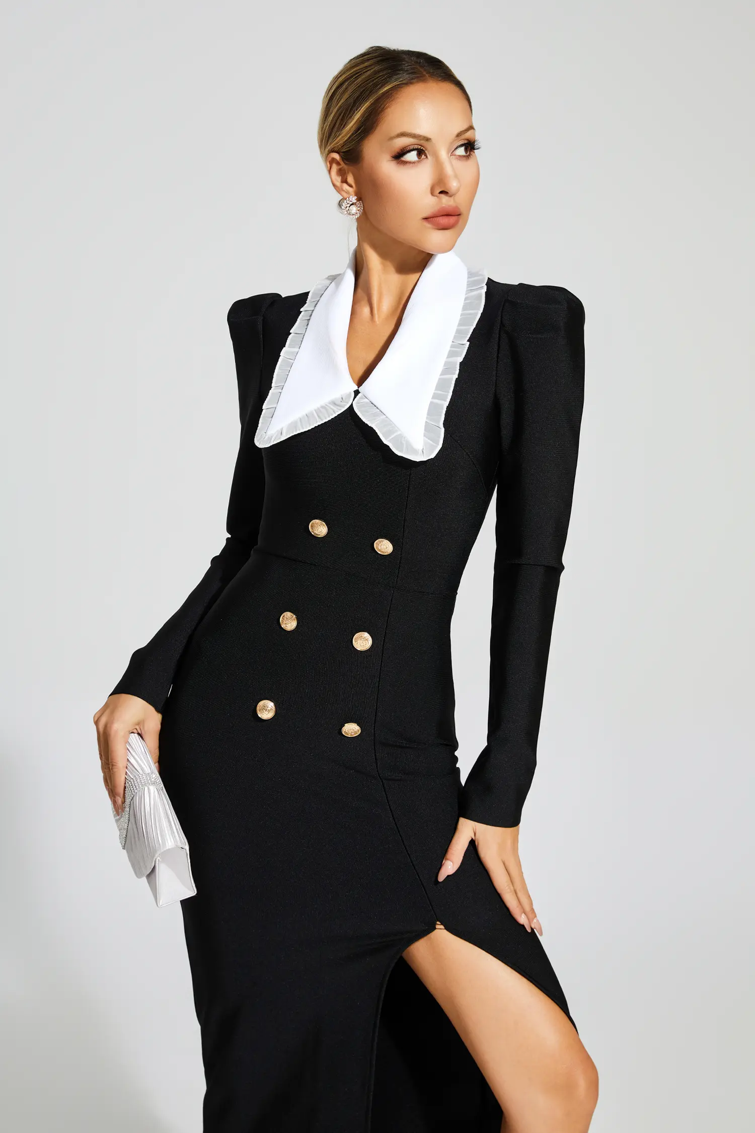 Uriah Black Slit Long Sleeves Bandage Dress