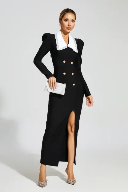 Uriah Black Slit Long Sleeves Bandage Dress
