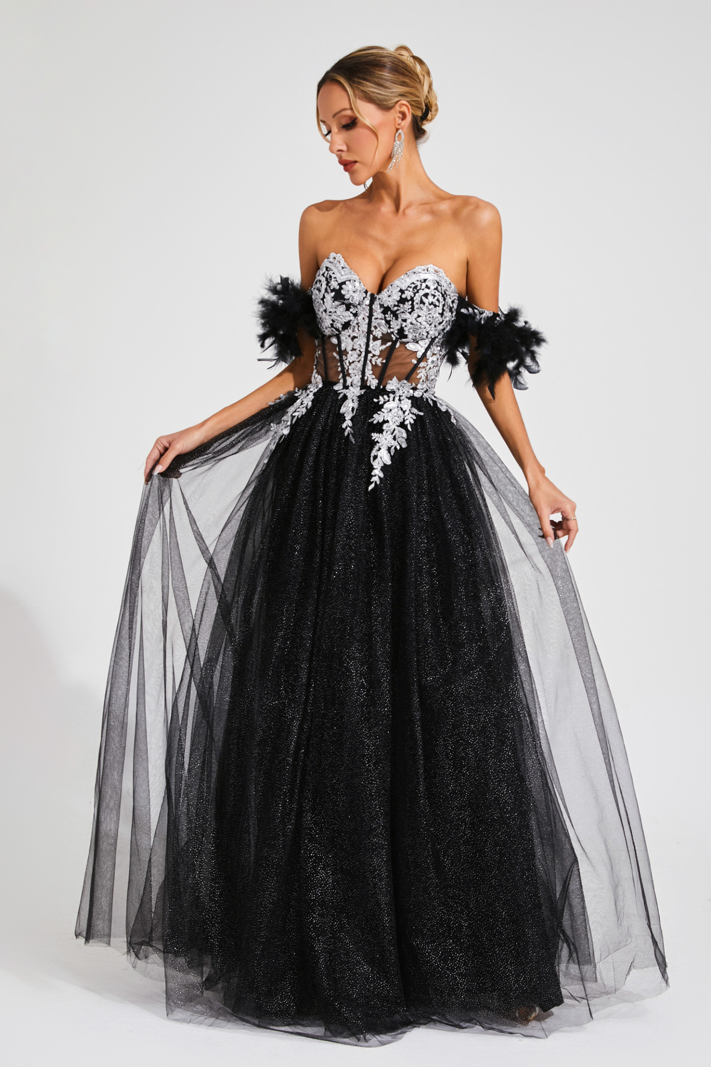 Spender Black Embellished Mesh Dress