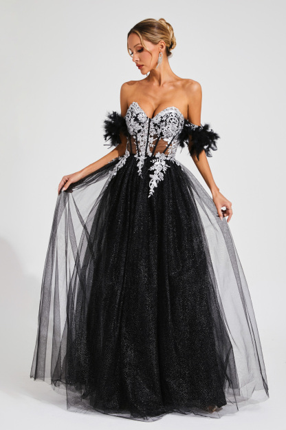 Spender Black Embellished Mesh Dress