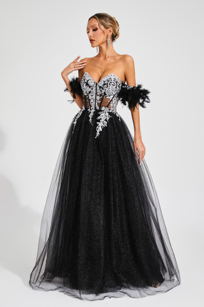 Spender Black Embellished Mesh Dress