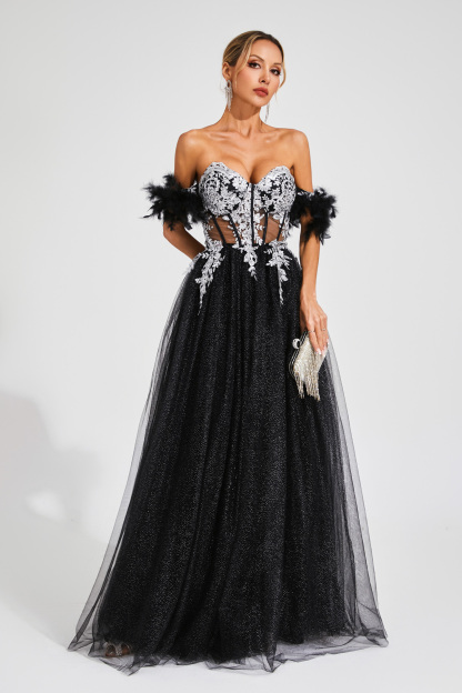 Spender Black Embellished Mesh Dress