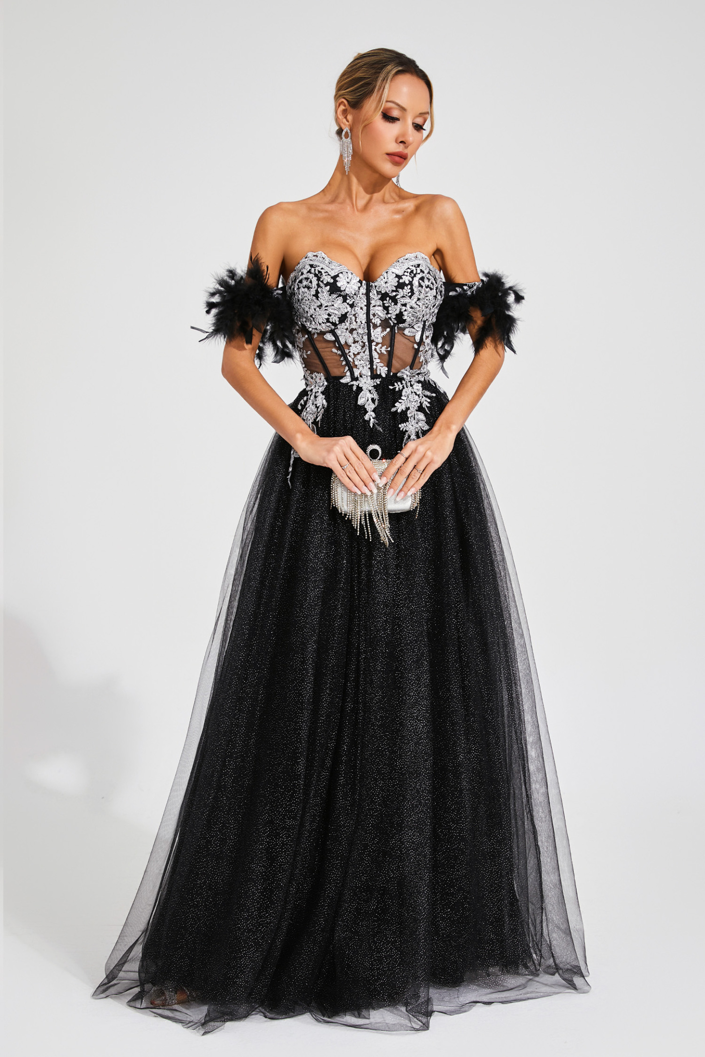 Spender Black Embellished Mesh Dress
