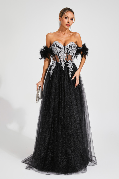 Spender Black Embellished Mesh Dress