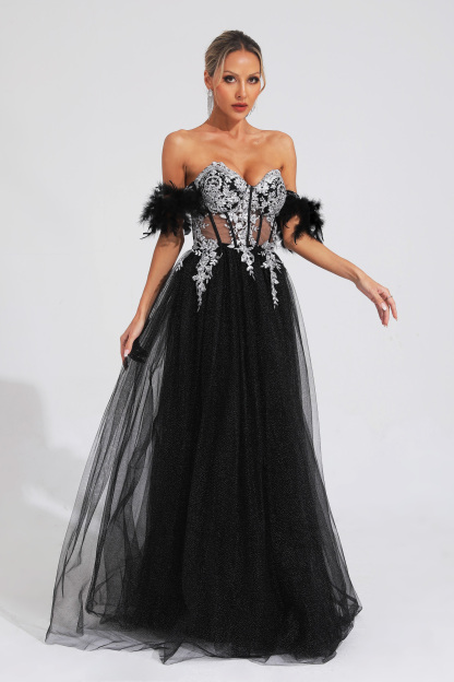 Spender Black Embellished Mesh Dress