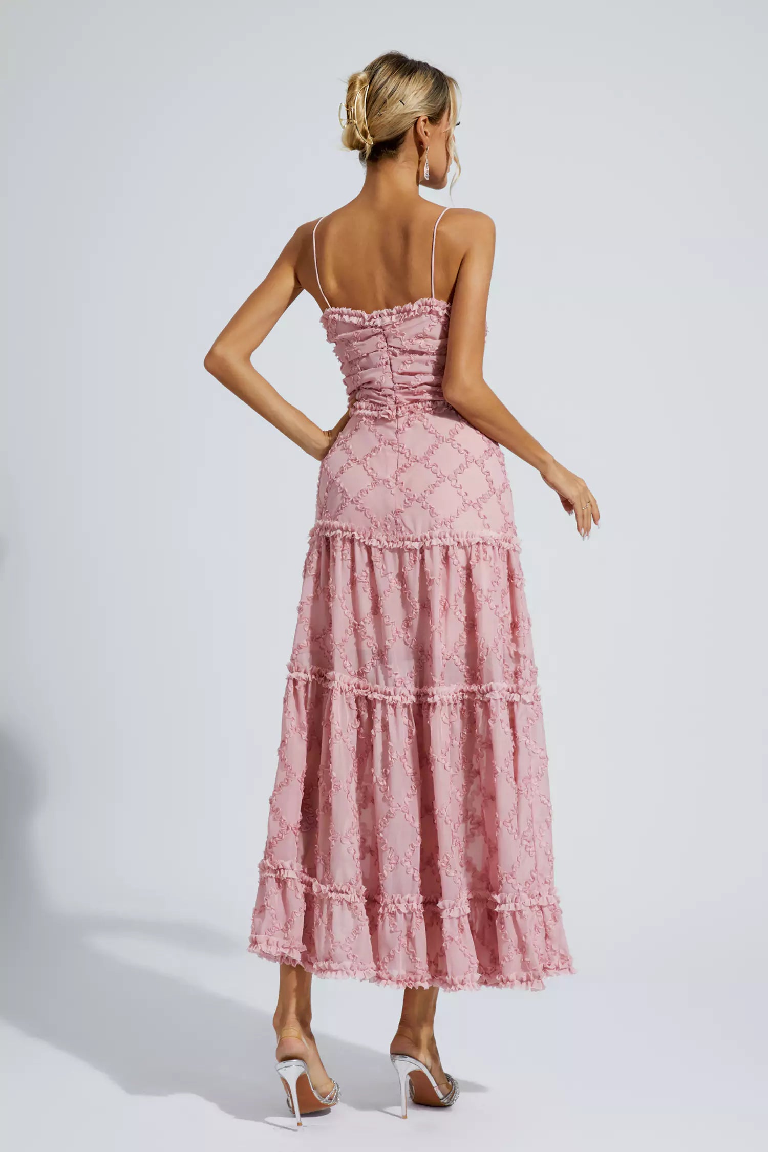 Hewlett Pink Ruched Slip Maxi Dress