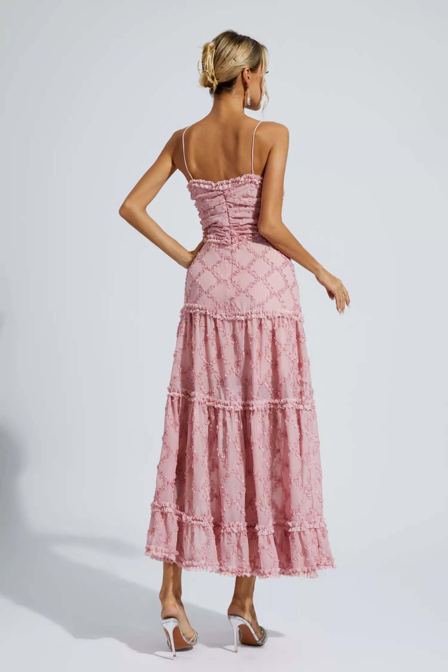Hewlett Pink Ruched Slip Maxi Dress
