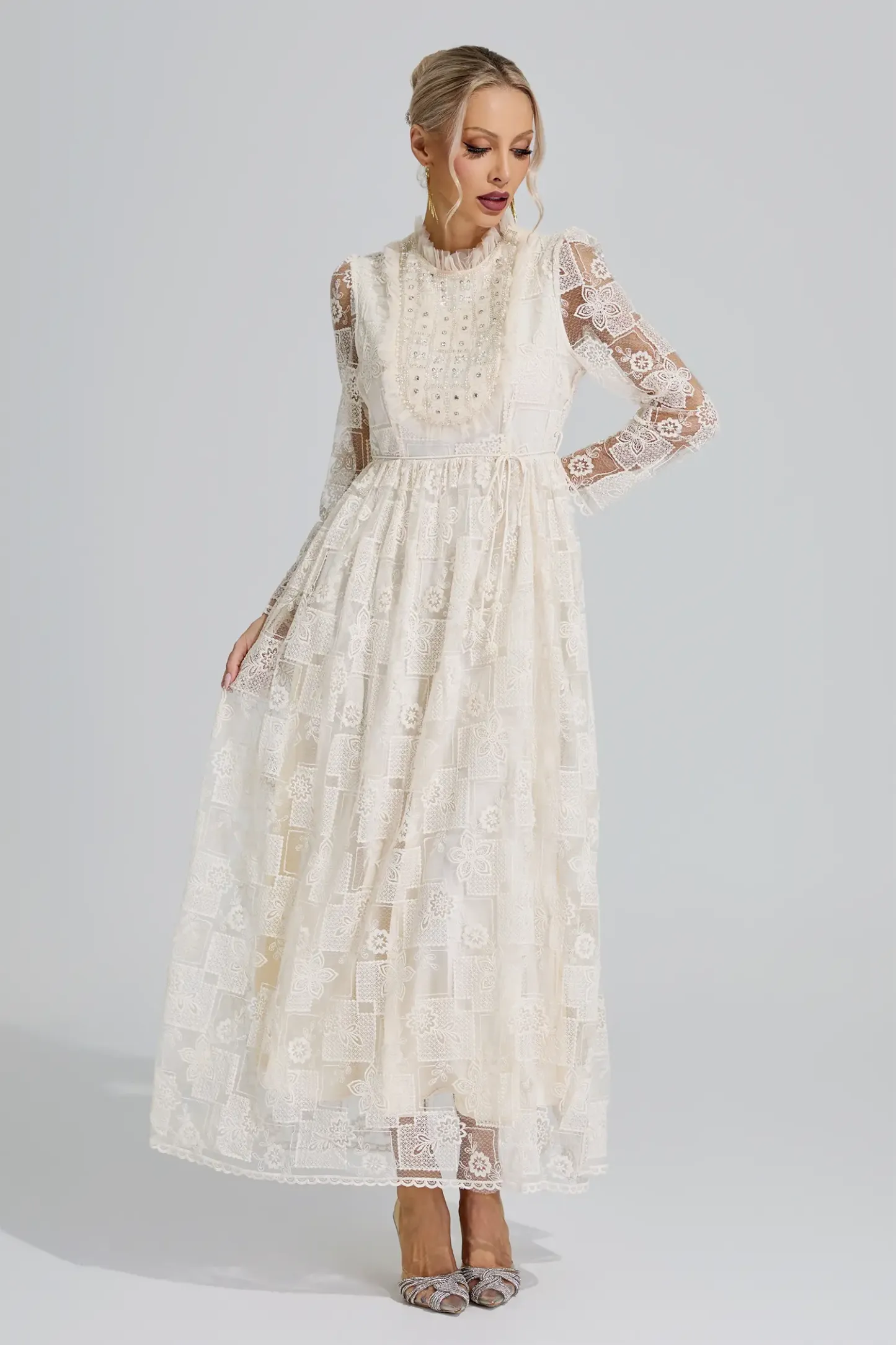 Skadi Apricot Lace Maxi Dress