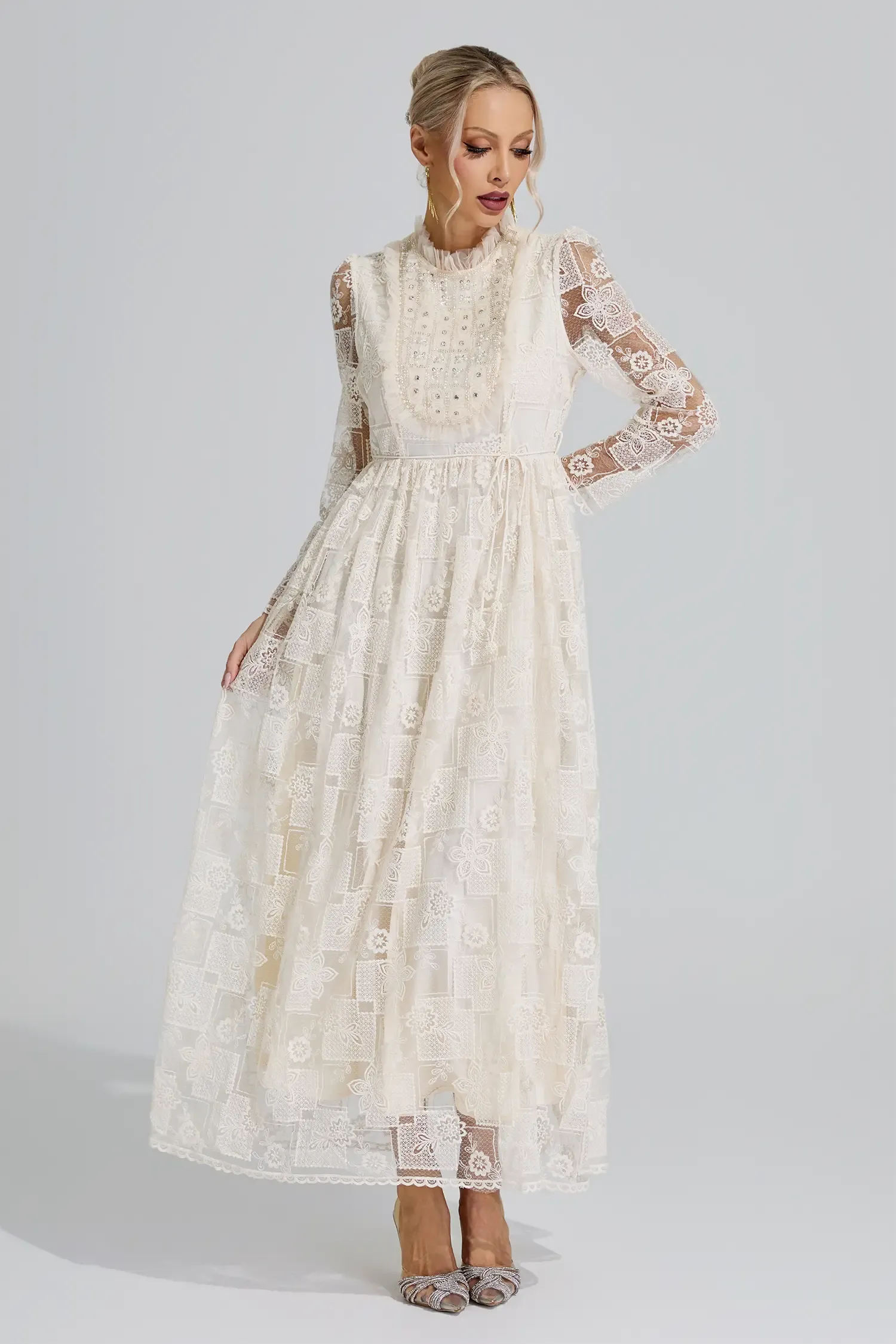Skadi Apricot Lace Maxi Dress