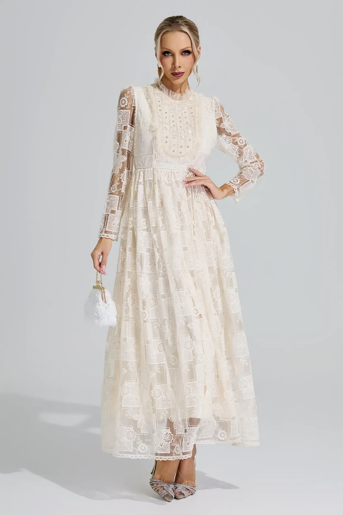 Skadi Apricot Lace Maxi Dress