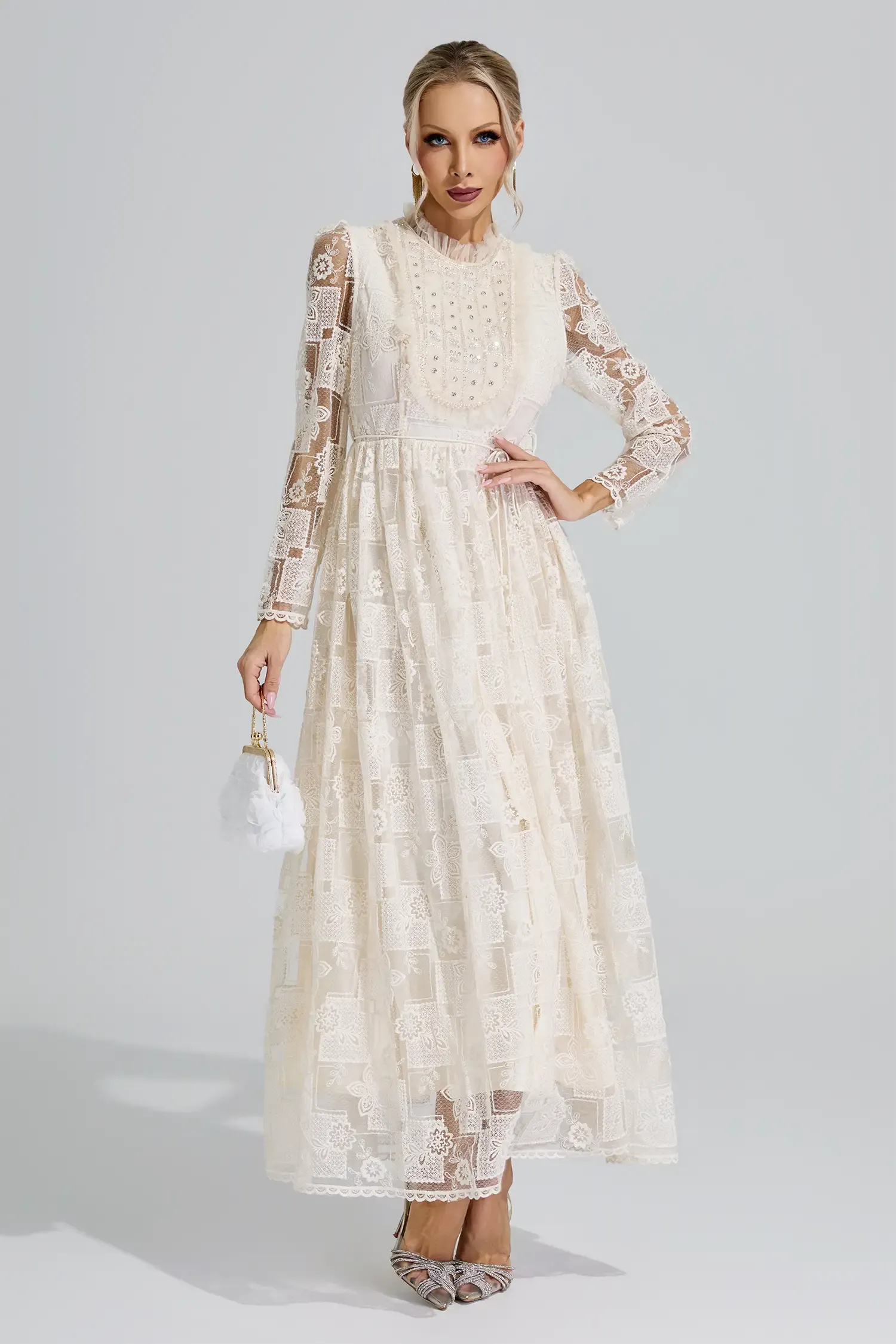 Skadi Apricot Lace Maxi Dress