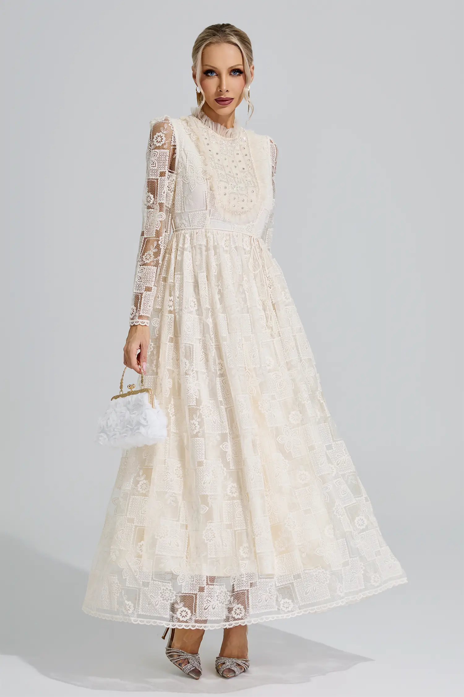Skadi Apricot Lace Maxi Dress