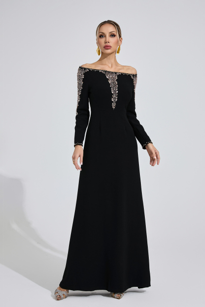 Gulf Black Embroidered Maxi Dress
