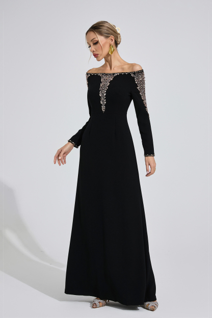 Gulf Black Embroidered Maxi Dress